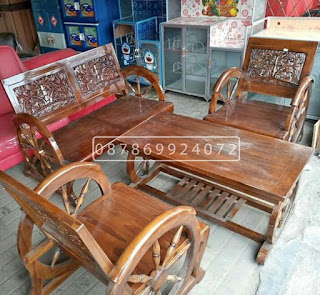Kursi Tamu Kayu Jati Becak Roda ukiran klasik asli Jepara